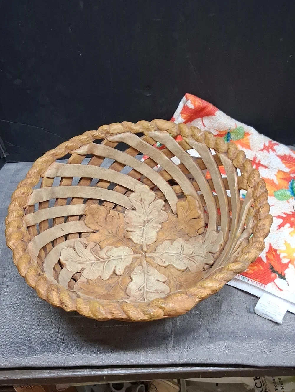 Autumn leaf design hand made dough bowl